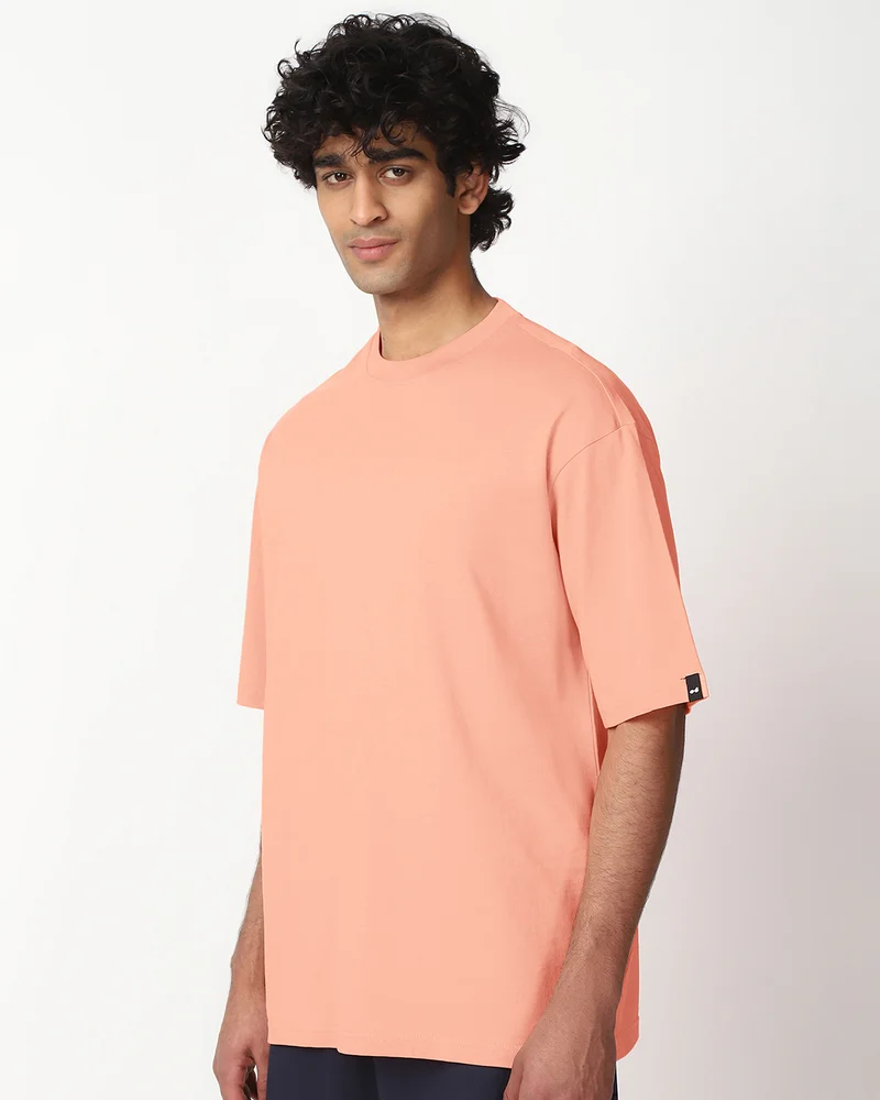 بيواكوف Men's Vermillion Orange Oversized T-shirt